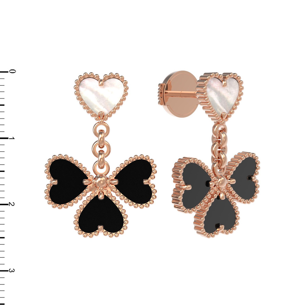 Серьги из красного золота 585 пробы c ониксом и перламутром