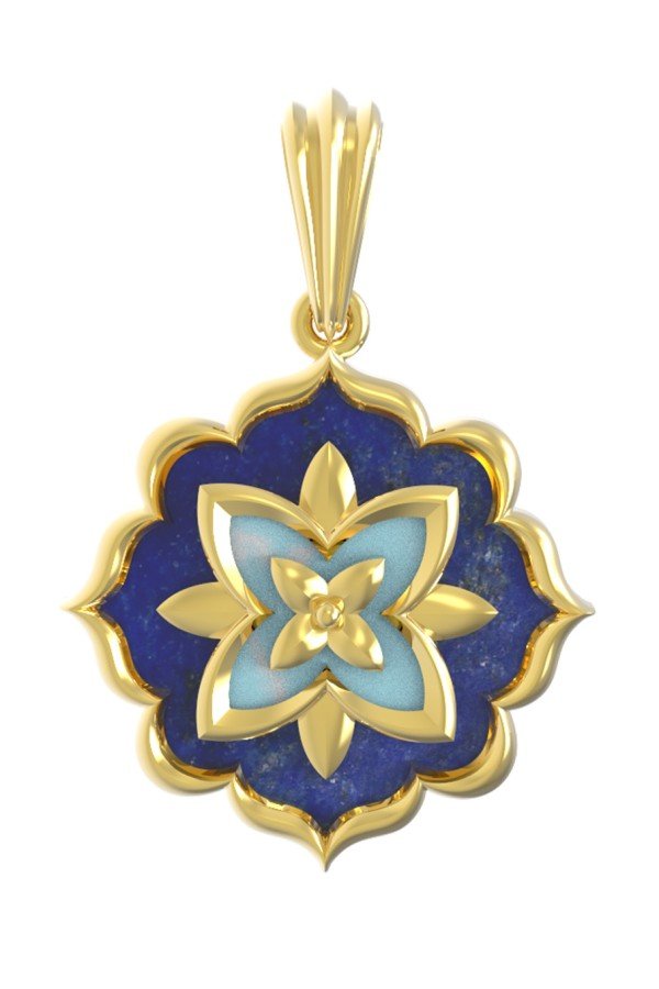 Подвеска из лимонного золота c бирюзой и лазуритом