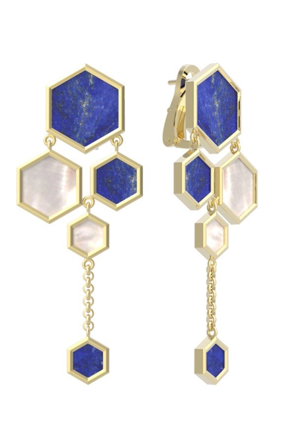 Серьги из лимонного золота c лазуритом и перламутром