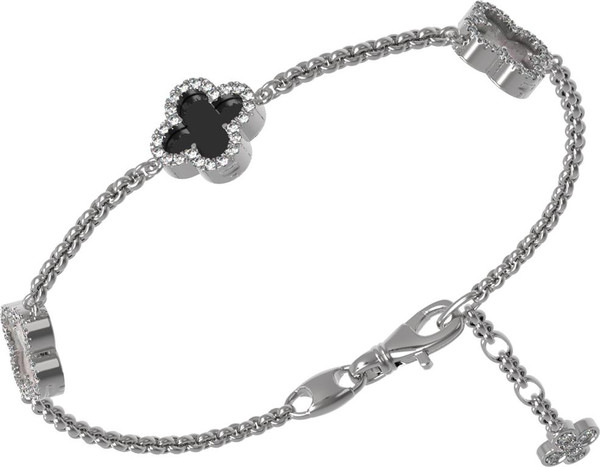 Браслет из белого золота 585 пробы c бриллиантами, ониксом и перламутром