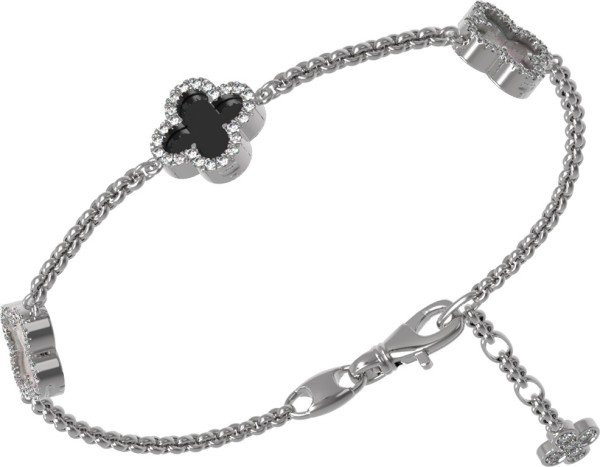 Браслет из белого золота c бриллиантами, ониксом и перламутром