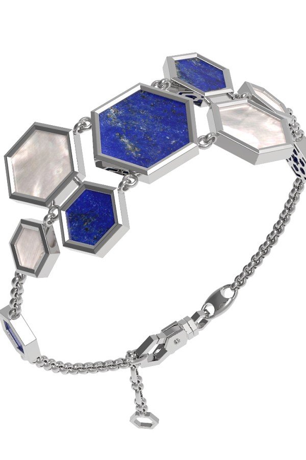 Браслет из белого золота c лазуритом и перламутром