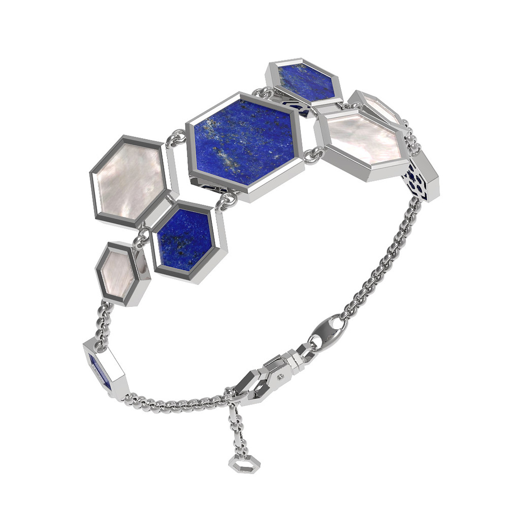 Браслет из белого золота 585 пробы c лазуритом и перламутром