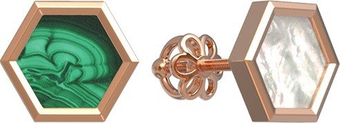 Серьги из золота c малахитом и перламутром