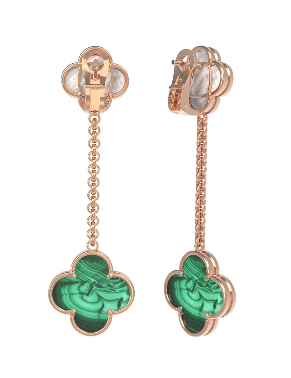 Серьги из золота c малахитом и перламутром