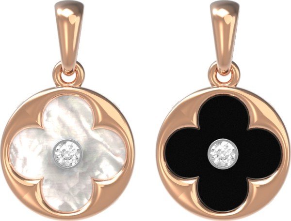 Подвеска из золота c бриллиантами, ониксом и перламутром