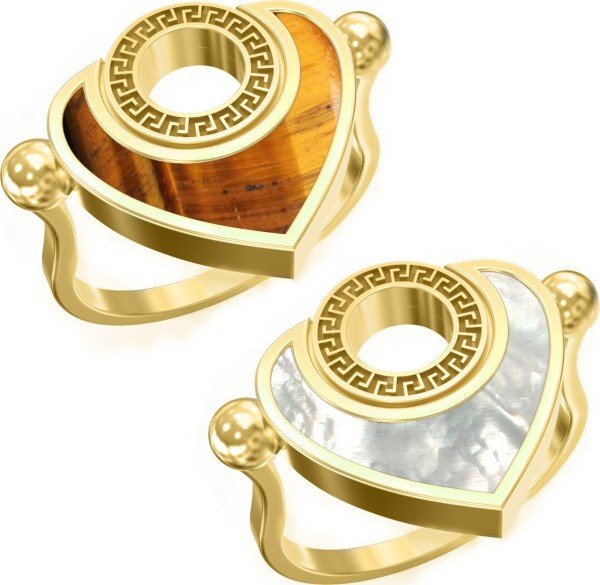 Кольцо из лимонного золота c тигровым глазом и перламутром