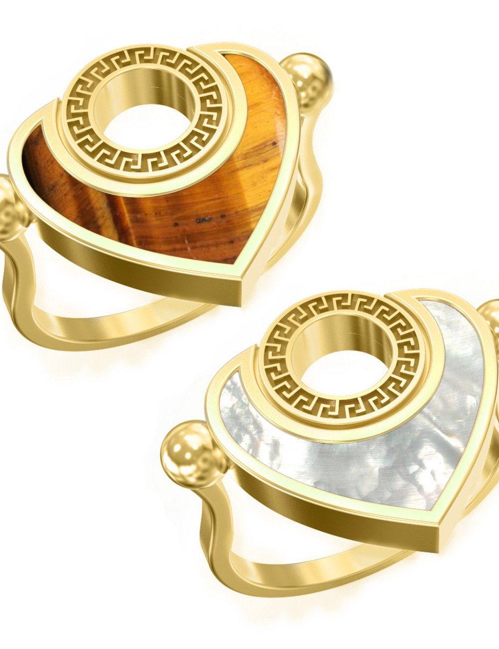 Кольцо из лимонного золота c тигровым глазом и перламутром