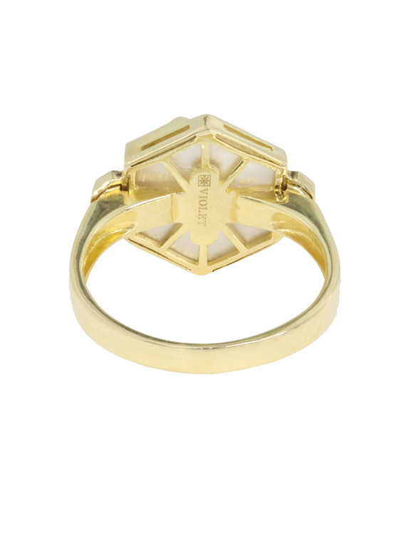 Кольцо из лимонного золота 585 пробы c бриллиантами и перламутром