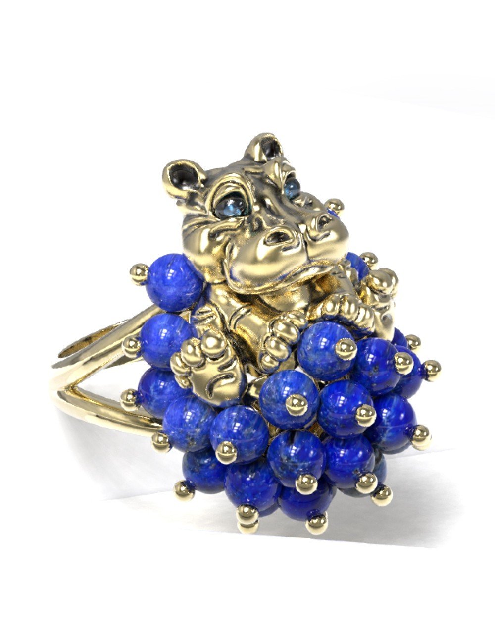 Кольцо из лимонного золота c эмалью и лазуритом