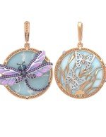 Подвеска из золота c бирюзой, аметистом и эмалью