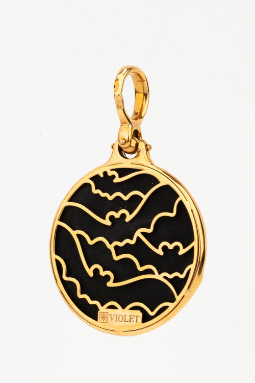 Подвеска из красного золота 585 пробы c эмалью и ониксом