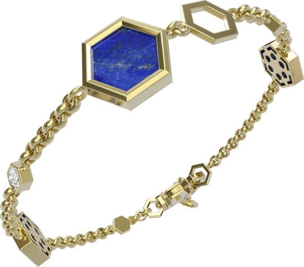 Браслет из лимонного золота c бриллиантами, лазуритом и перламутром