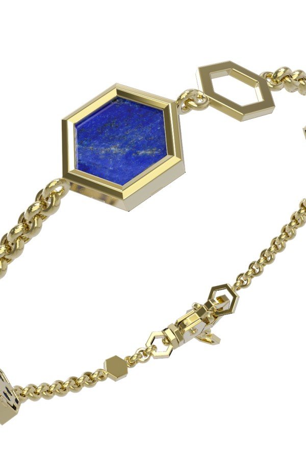 Браслет из лимонного золота c бриллиантами, лазуритом и перламутром