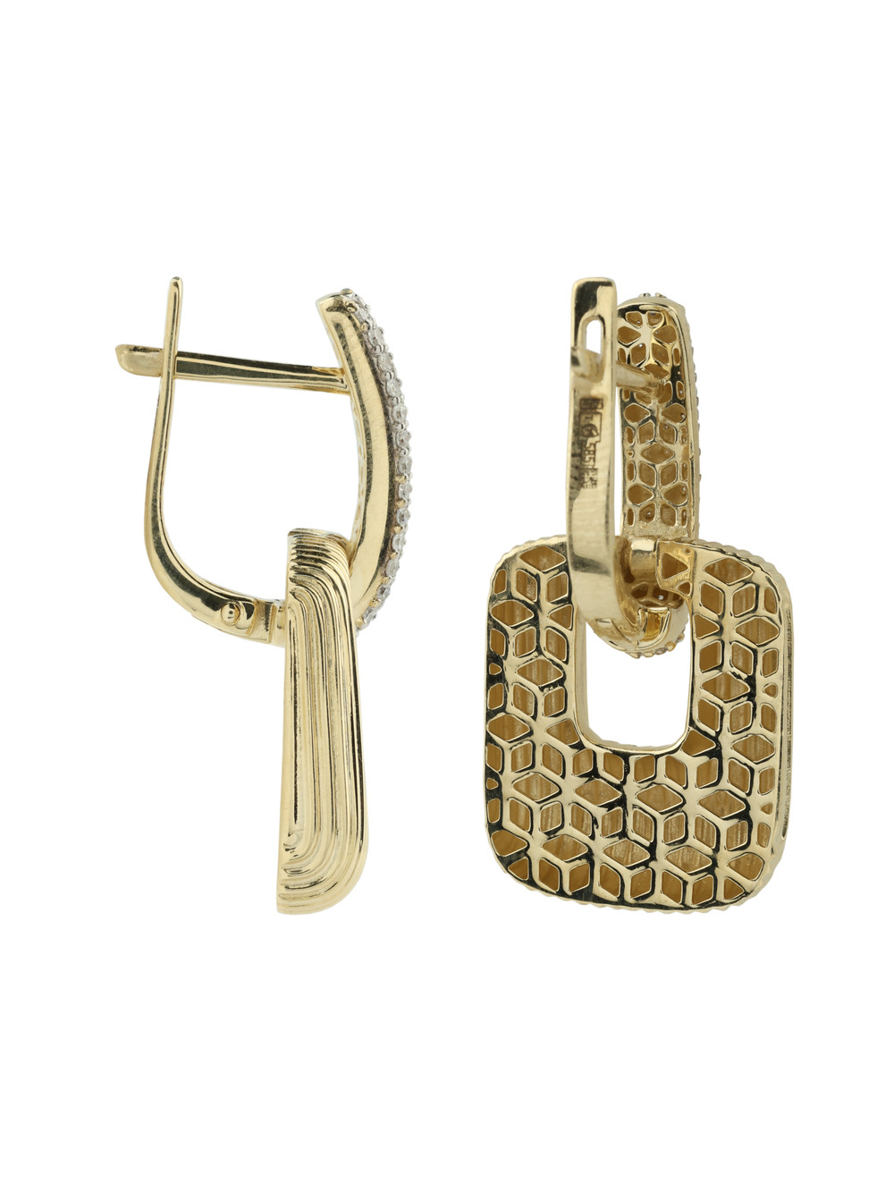 Серьги из лимонного золота 585 пробы c бриллиантами