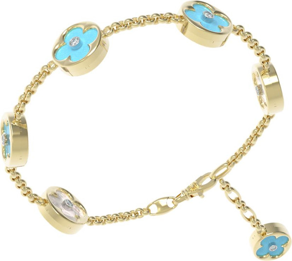 Браслет из лимонного золота 585 пробы c бриллиантами, бирюзой и перламутром