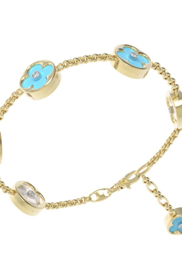 Браслет из лимонного золота c бриллиантами, бирюзой и перламутром