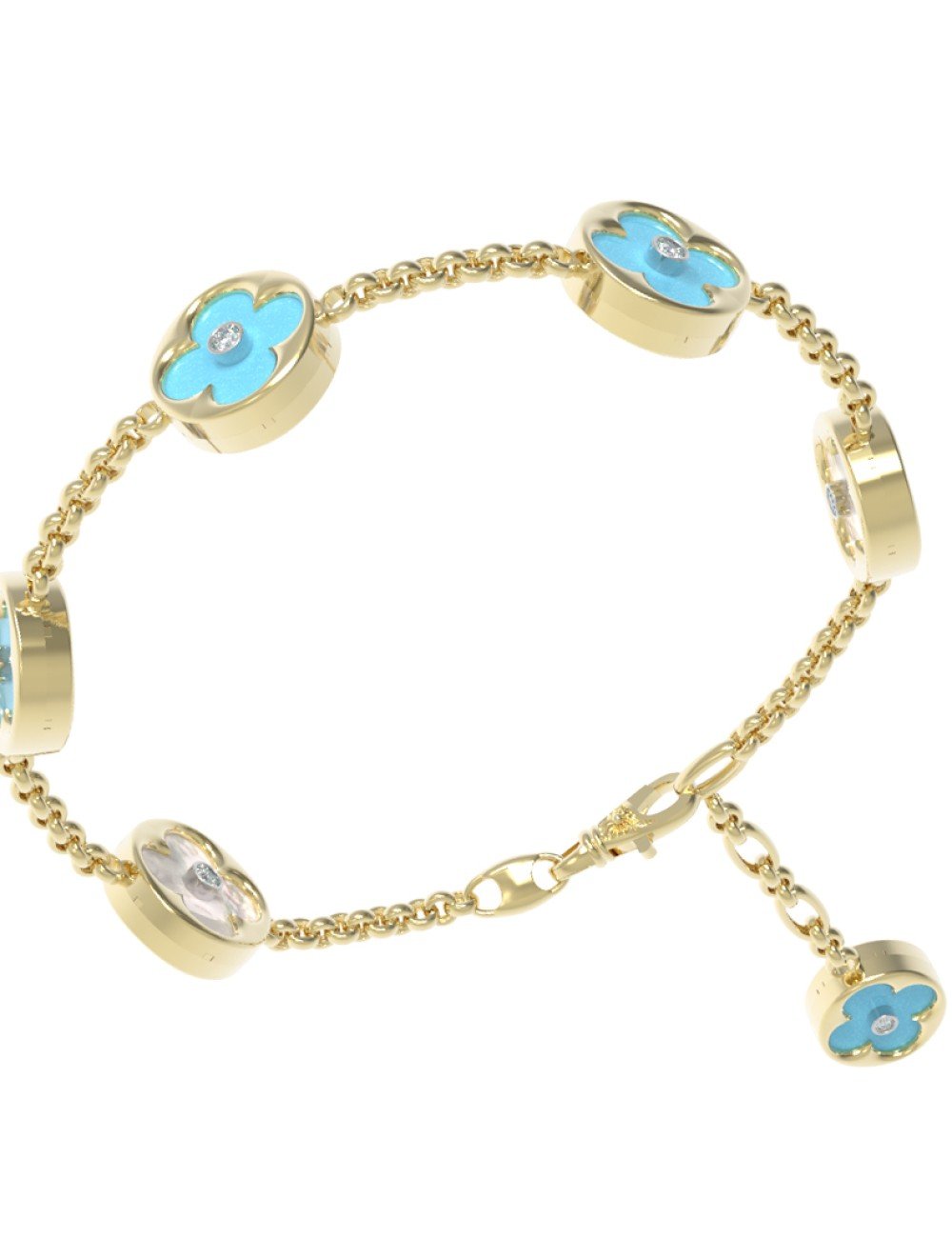 Браслет из лимонного золота c бриллиантами, бирюзой и перламутром
