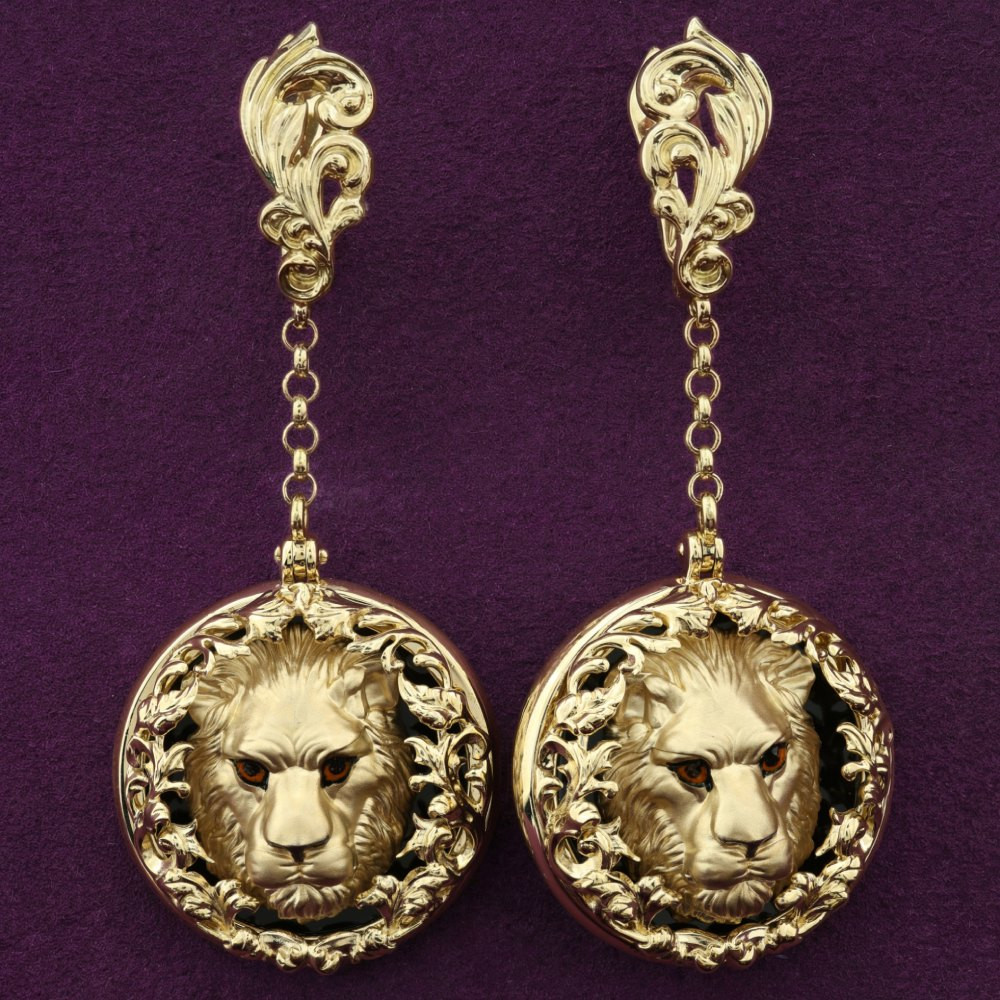 Серьги из лимонного золота 585 пробы c эмалью и ониксом