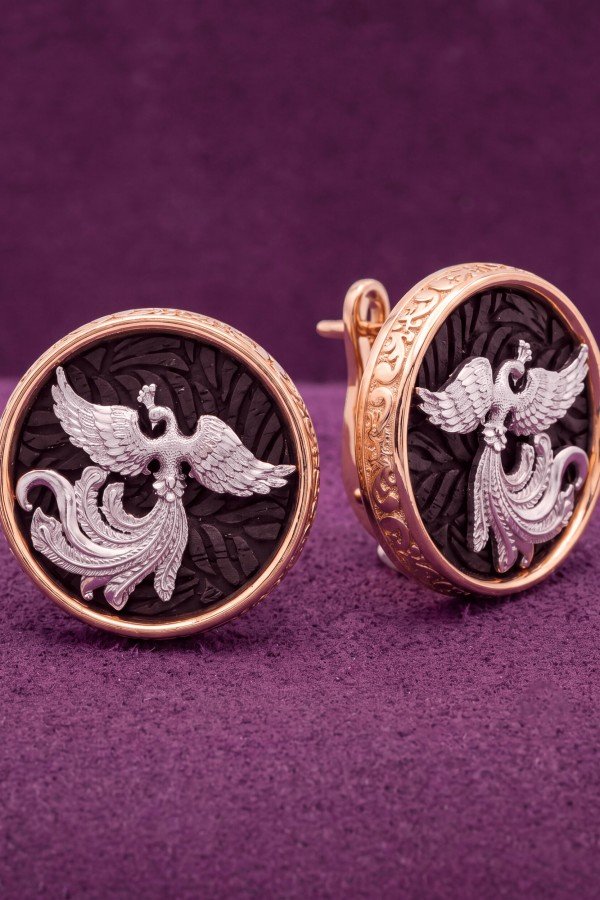 Серьги из золота 585 пробы c эбеновым деревом