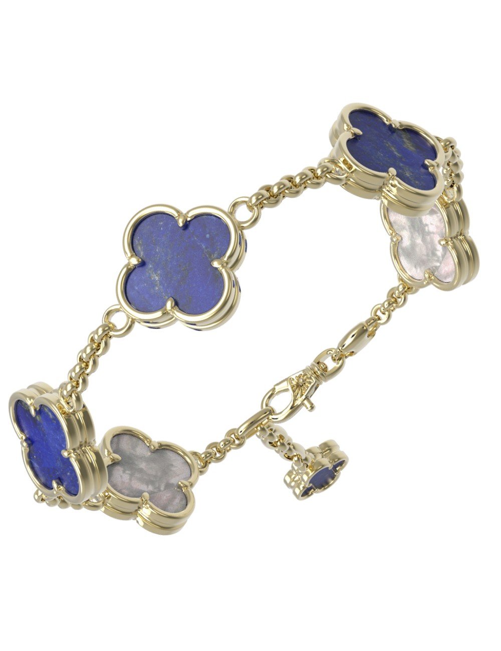 Браслет из лимонного золота c лазуритом и перламутром
