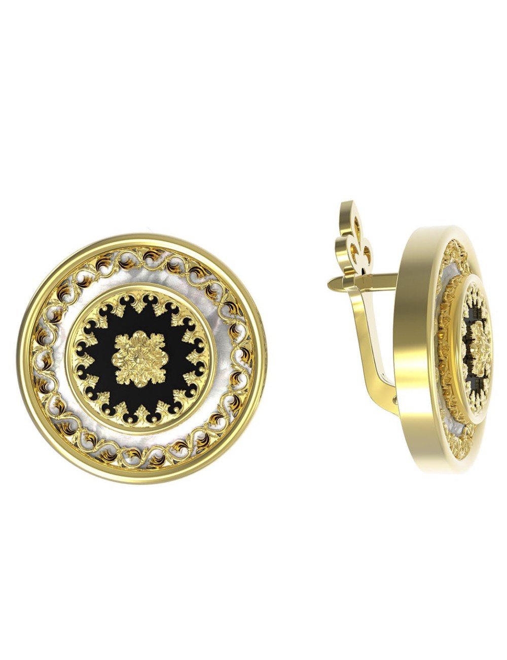 Серьги из лимонного золота c ониксом и перламутром