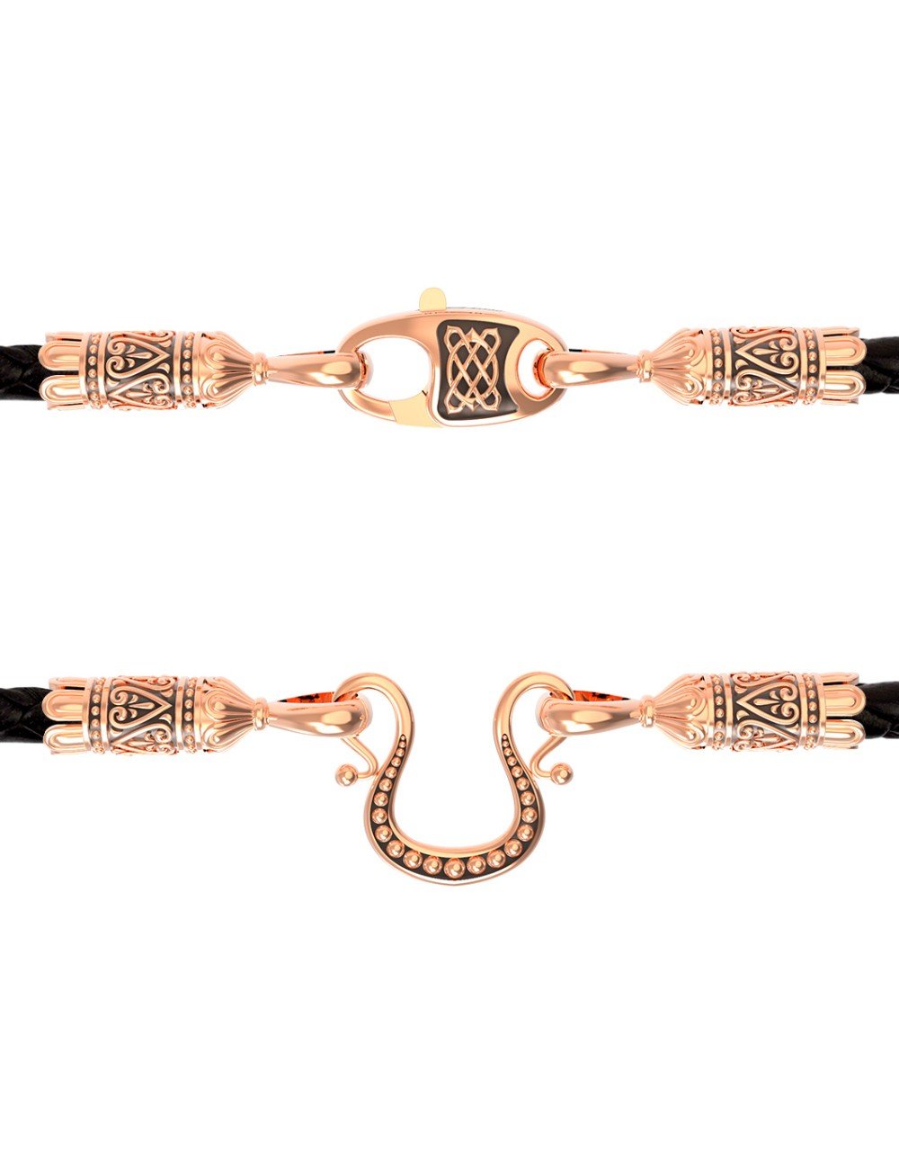 Гайтан из золота c кожаным шнурком