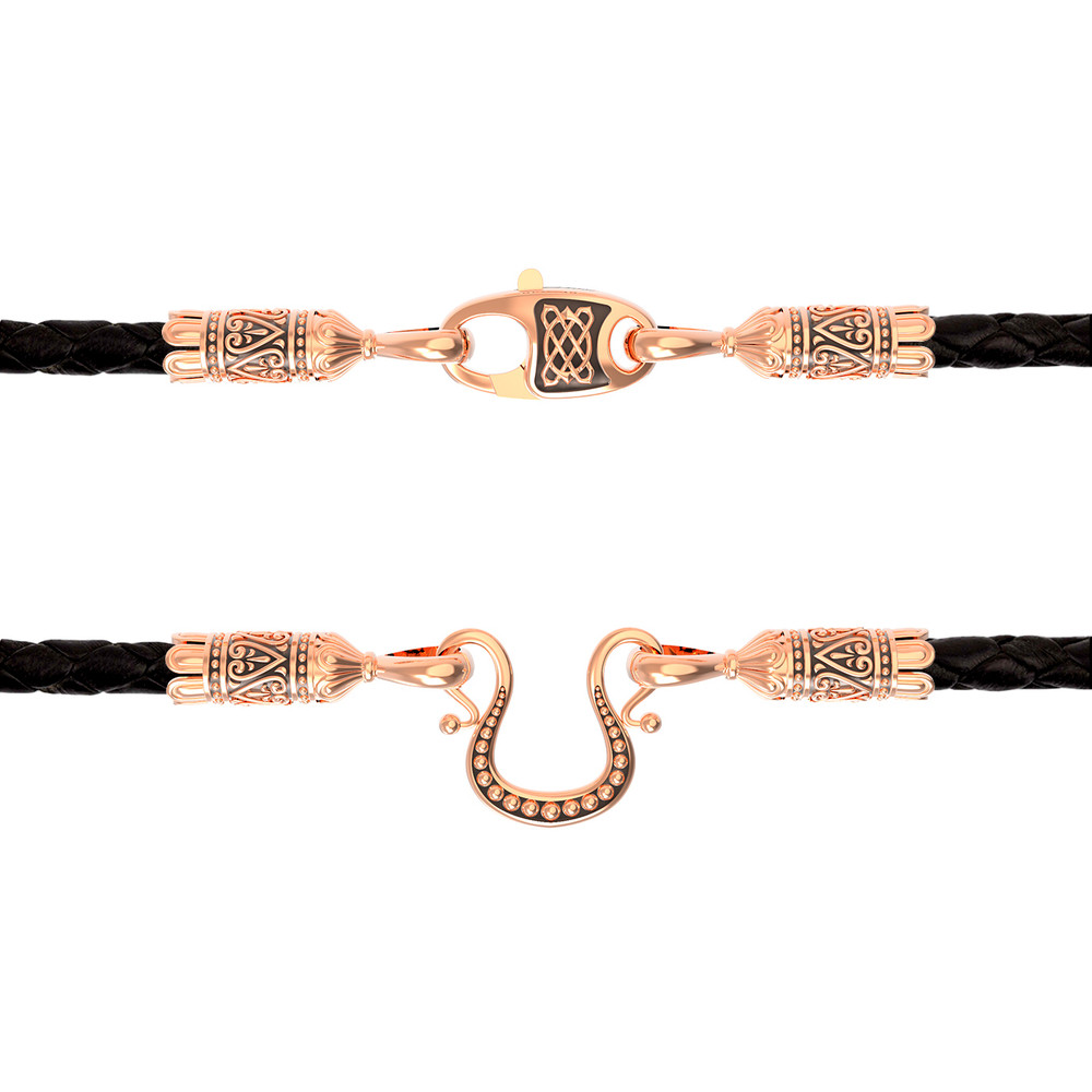 Цепь-шнурок кожа из красного золота 585 пробы c кожаным шнурком