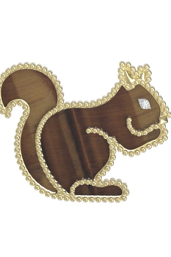 Брошь из лимонного золота c бриллиантами и тигровым глазом