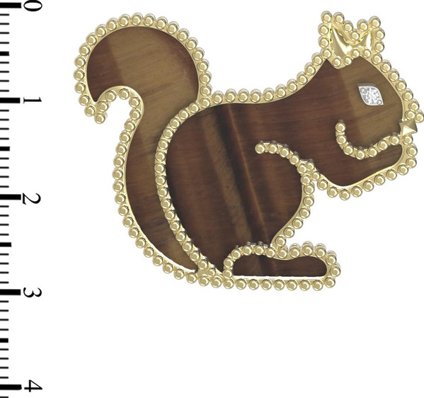 Брошь из лимонного золота 585 пробы c бриллиантами и тигровым глазом