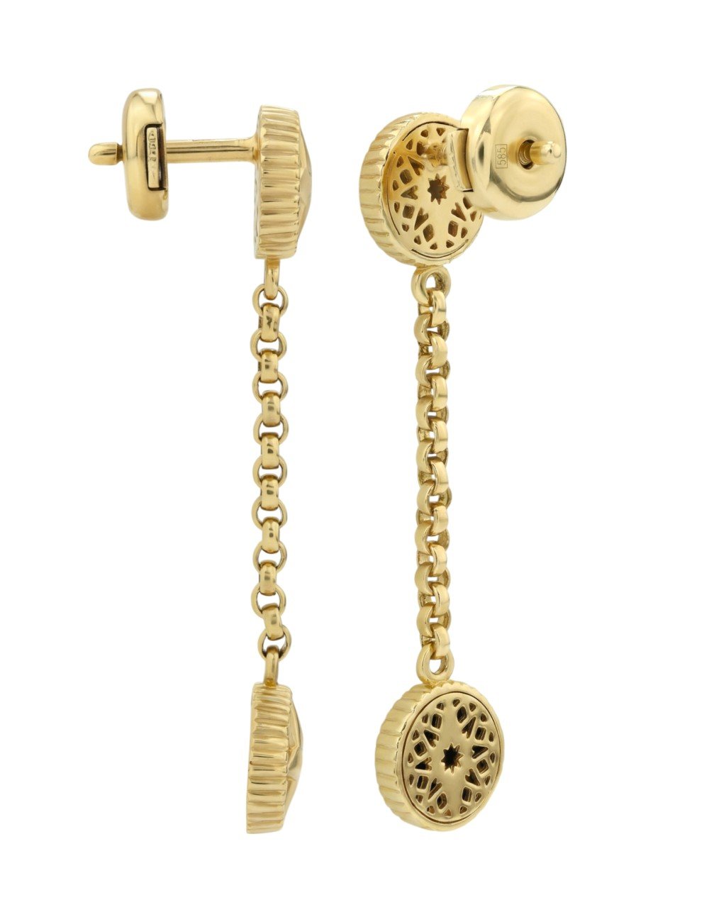 Серьги из лимонного золота c бриллиантами, ониксом и перламутром