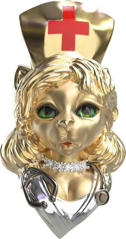 Подвеска из лимонного золота 585 пробы c эмалью, бриллиантами и рубином