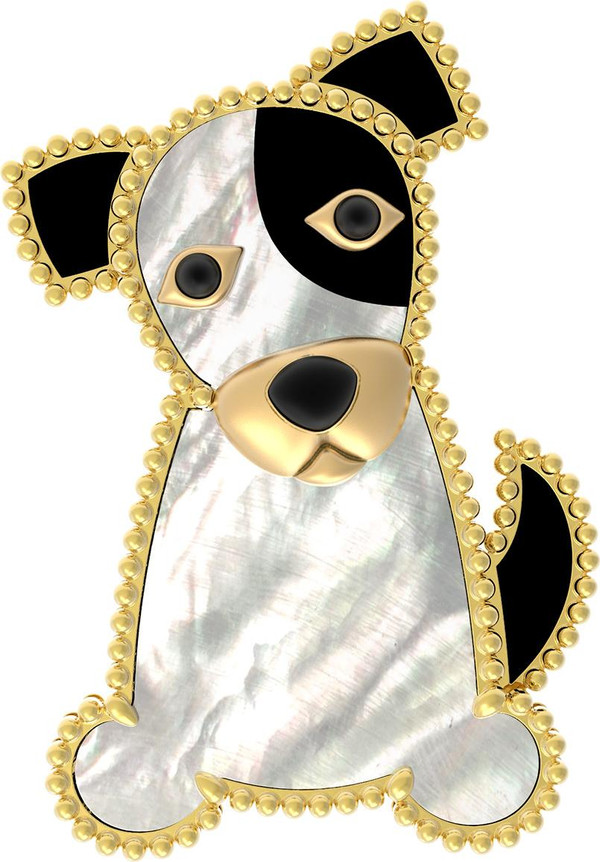 Брошь-подвеска из лимонного золота 585 пробы c эмалью, ониксом и перламутром