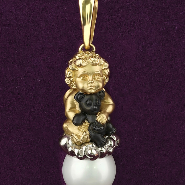 Подвеска из лимонного золота 585 пробы c жемчугом