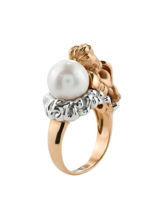 Кольцо из красного золота 585 пробы c жемчугом