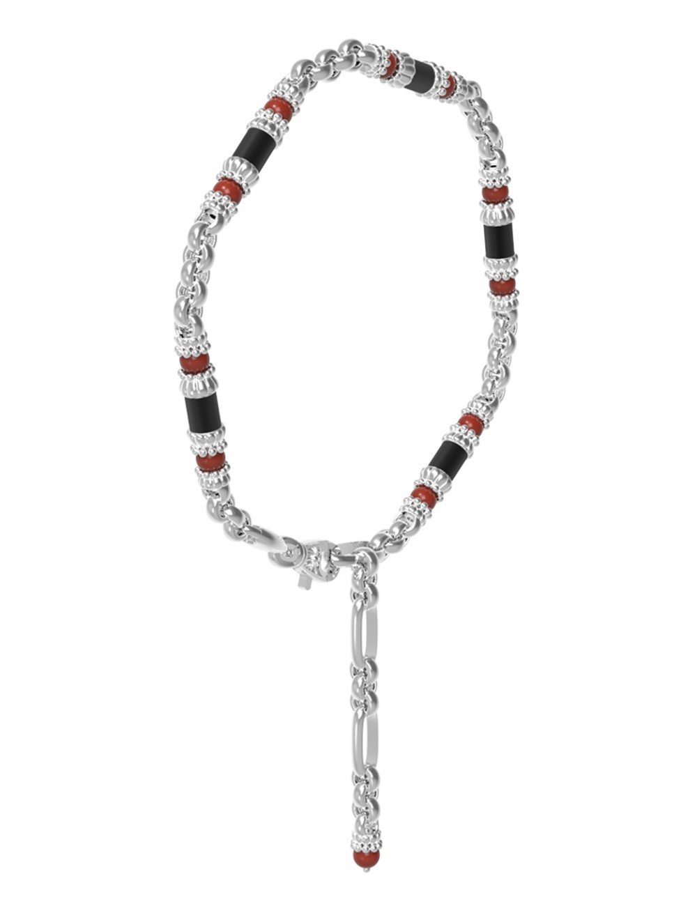 Браслет из белого золота c ониксом и кораллом