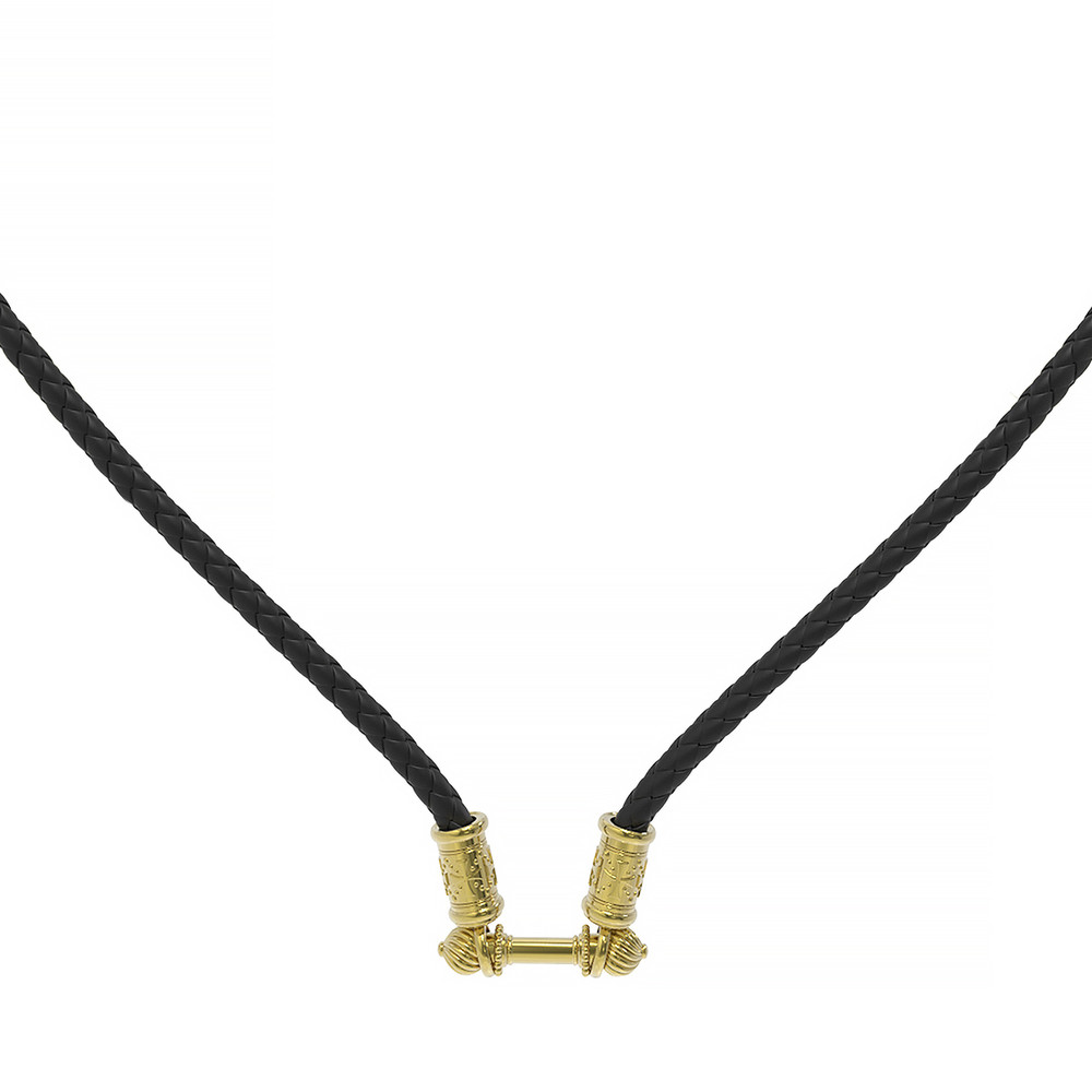 Цепь-шнурок кожа из лимонного золота 585 пробы c кожаным шнурком