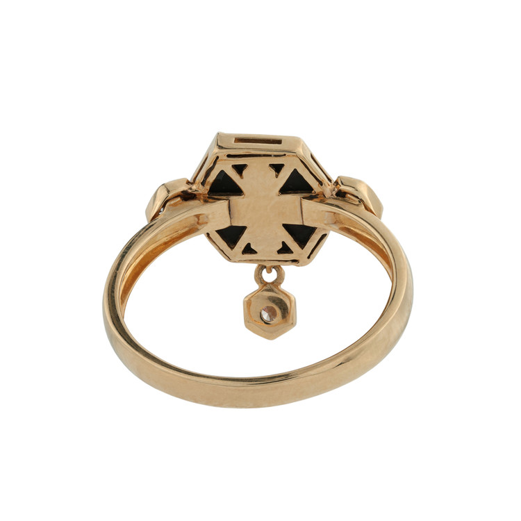 Кольцо из красного золота 585 пробы c бриллиантами и ониксом