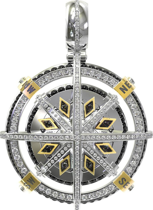 Подвеска из белого золота 585 пробы c эмалью, бриллиантами и ониксом