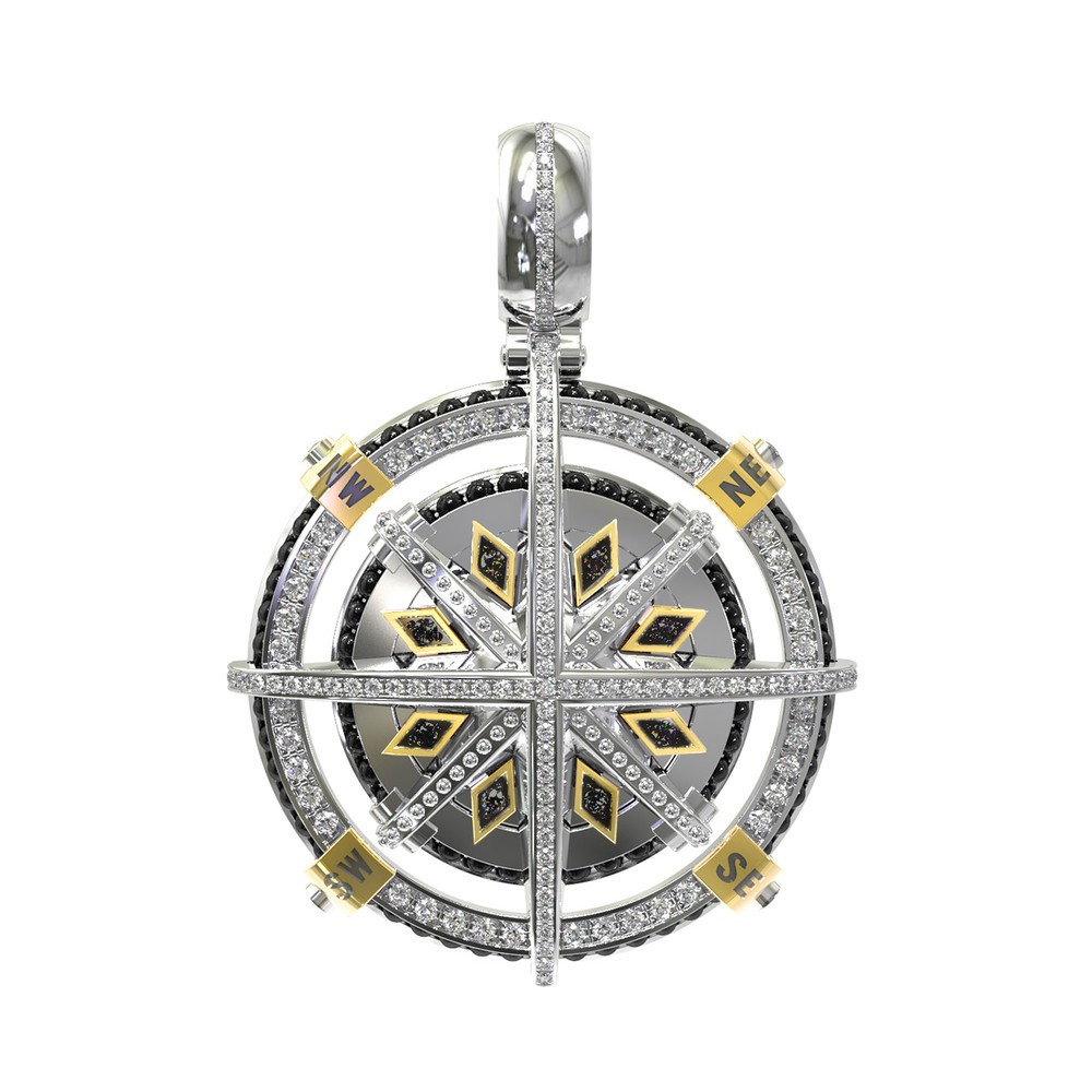 Подвеска из белого золота 585 пробы c эмалью, бриллиантами и ониксом