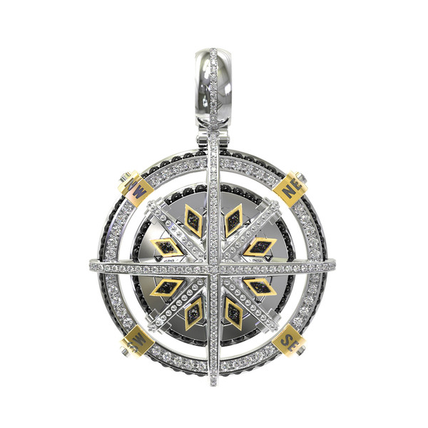 Подвеска из белого золота 585 пробы c эмалью, бриллиантами и ониксом