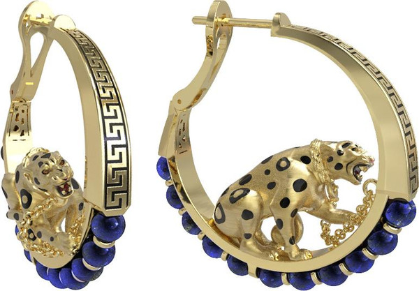 Серьги из лимонного золота 585 пробы c эмалью и лазуритом