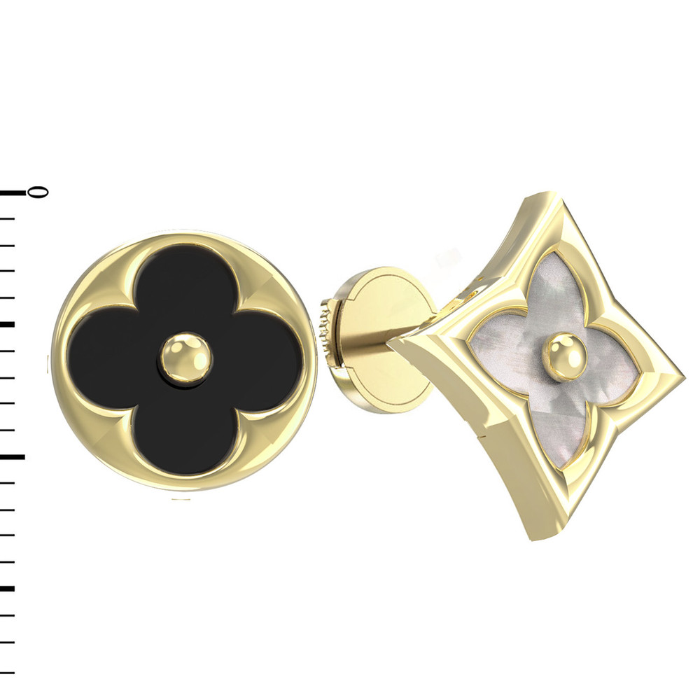 Серьги из лимонного золота 585 пробы c ониксом и перламутром