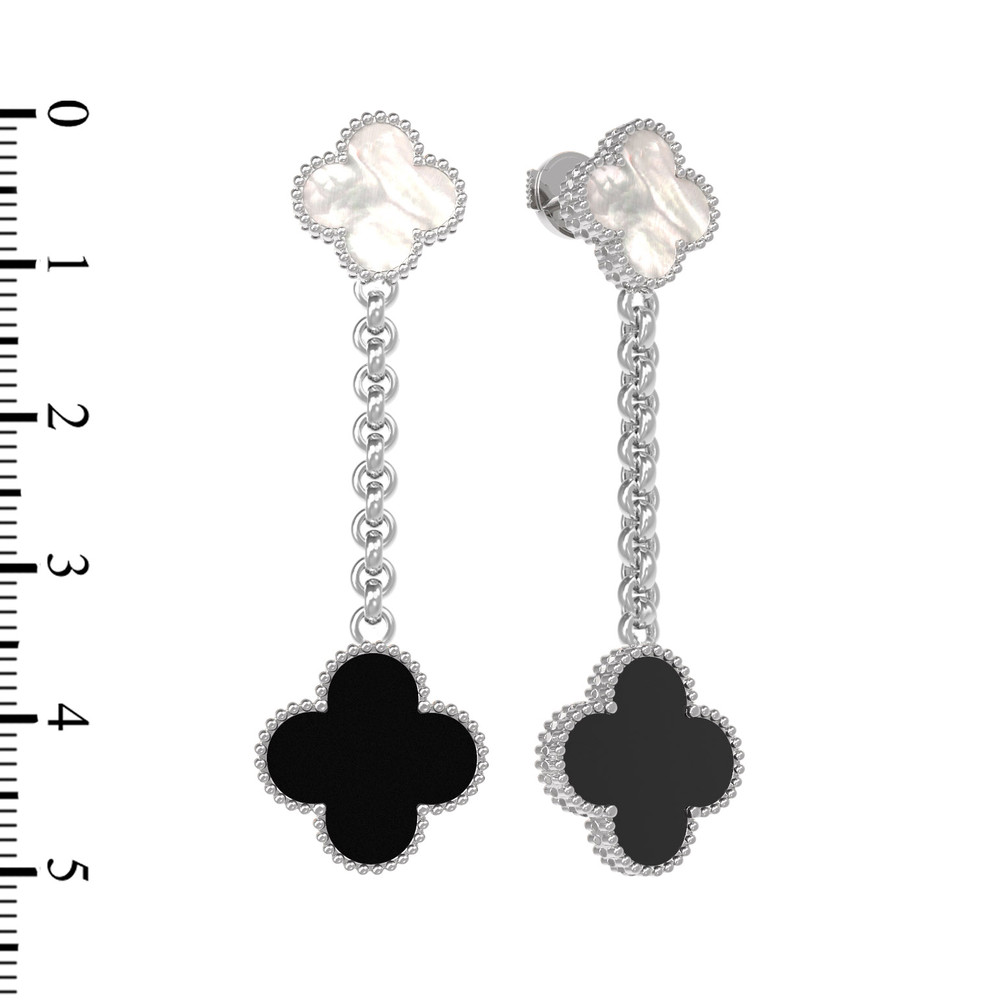 Серьги из белого золота 585 пробы c ониксом и перламутром