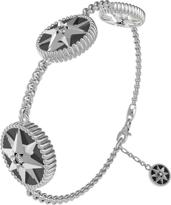 Браслет из белого золота 585 пробы c фианитом, ониксом и перламутром