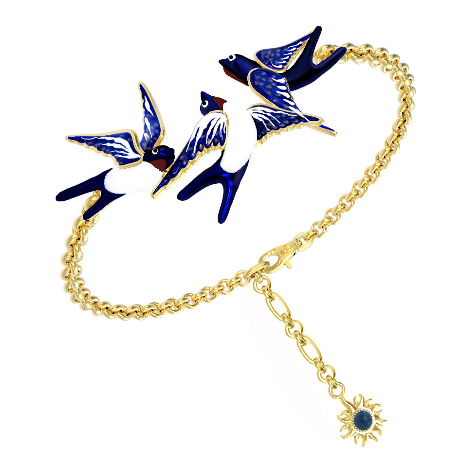 Браслет из лимонного золота 585 пробы c эмалью и топазом London