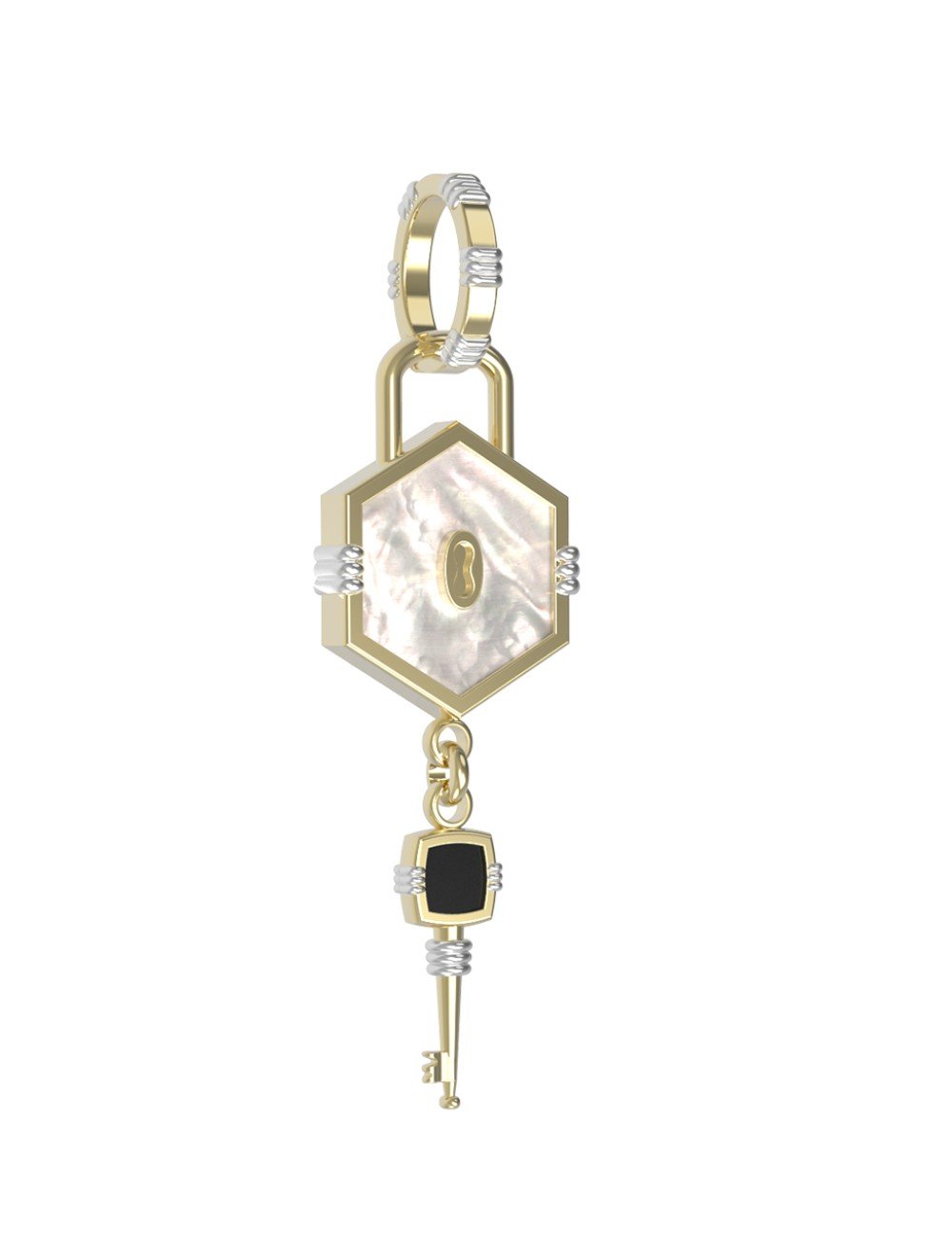 Подвеска из лимонного золота c ониксом и перламутром
