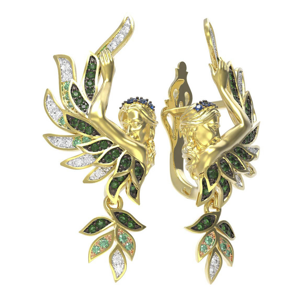 Серьги из лимонного золота 585 пробы c фианитом