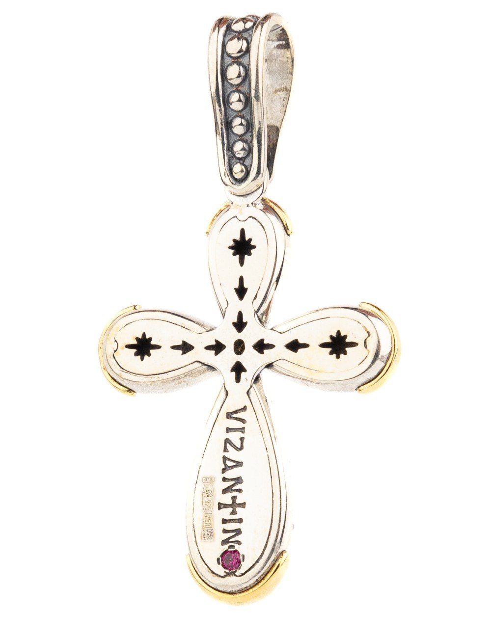 Крест из серебра и золота c фианитом и рубином