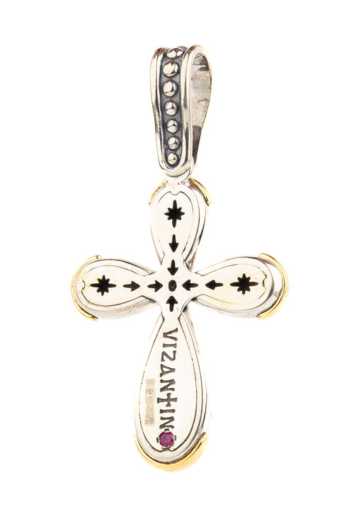 Крест из серебра 925 пробы и золота 750 пробы c фианитом и рубином